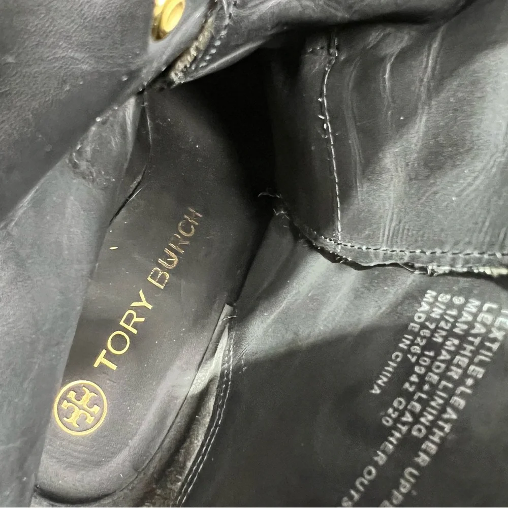 Tory Burch MILLER WOOL BLACK WHITE LUG SOLE BOOTS 10M
